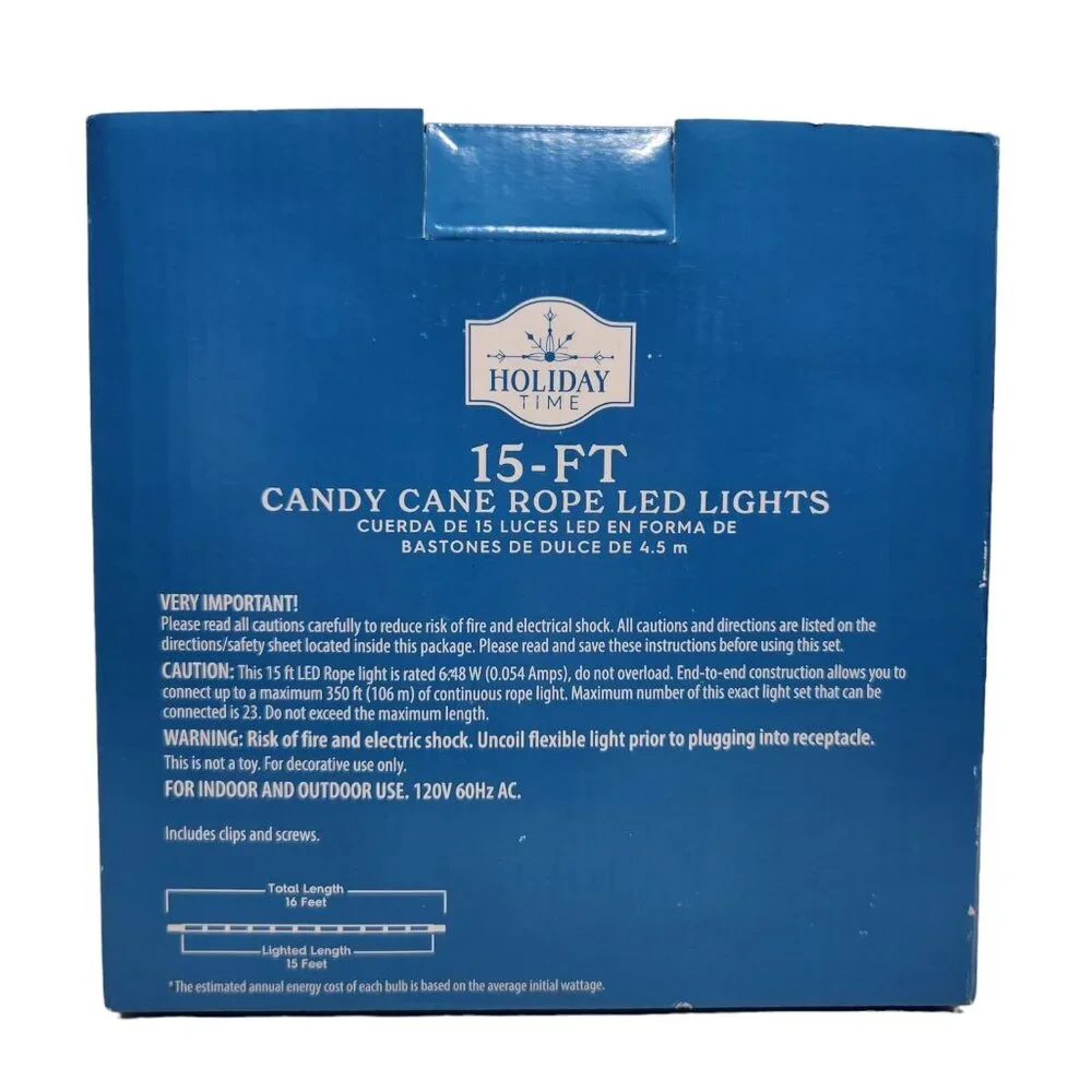 Holiday Time 15 ft Led Candycane Rope Light